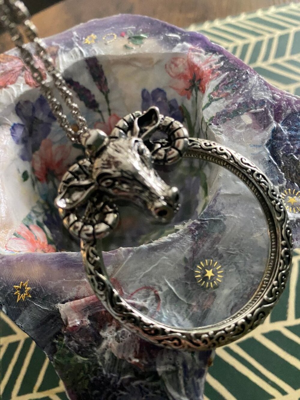 Ram's Head Magnifying Glass Necklace